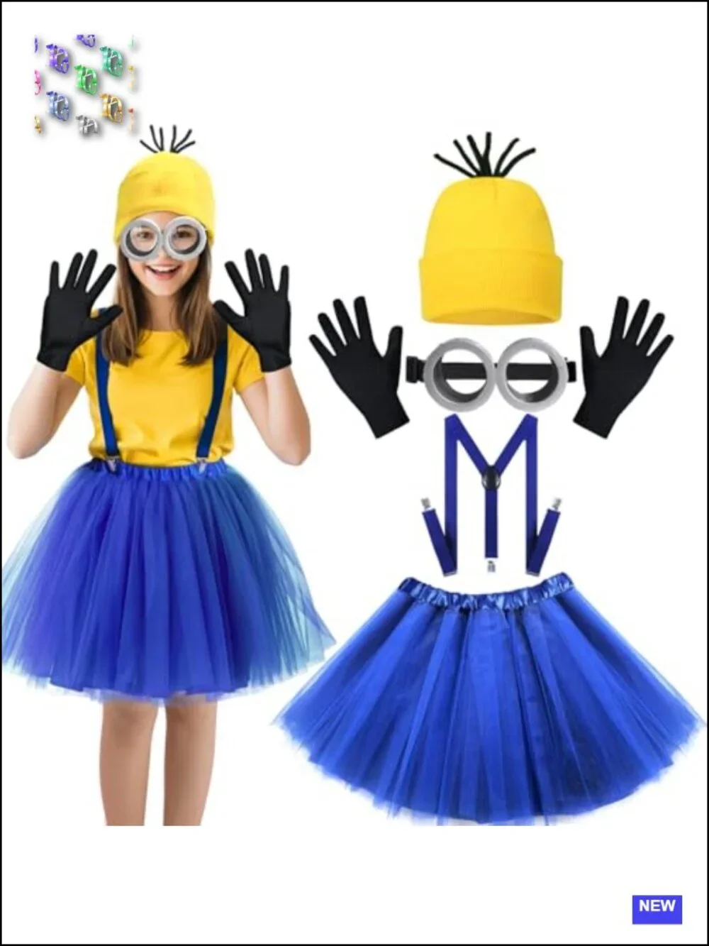 Kids Halloween Costume Set Tutu Skirt, Hat, Goggles, Suspenders, Gloves - 5